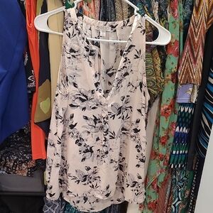 Floral Top Sleeveless Pink Black Casual Ruched Flowy Tunic Buttons